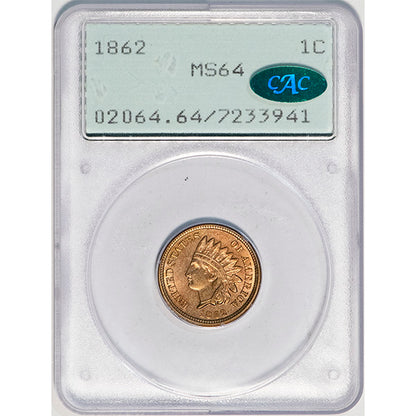 (2064) 1862 1C PCGS MS64 CAC