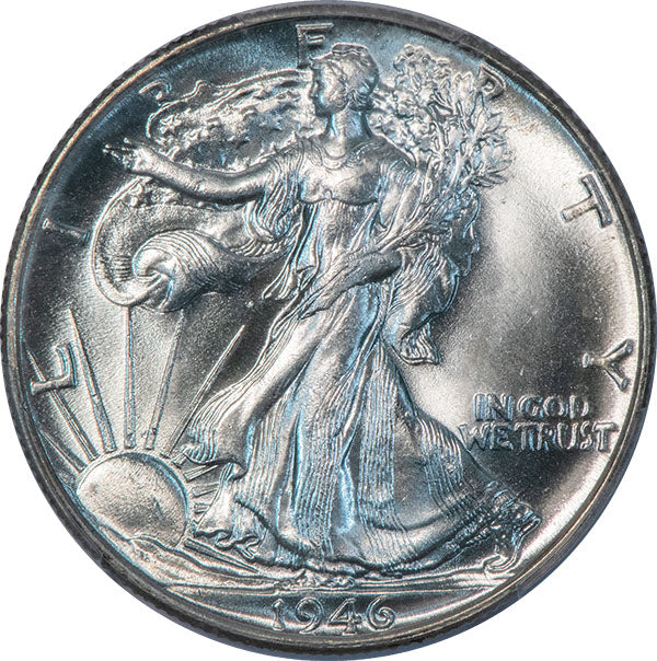 (6632) 1946 50C PCGS MS65 CAC Doubled Die Reverse