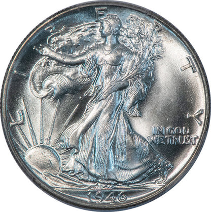 (6632) 1946 50C PCGS MS65 CAC Doubled Die Reverse