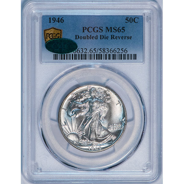 (6632) 1946 50C PCGS MS65 CAC Doubled Die Reverse