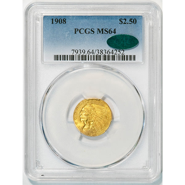 1908 $2.50 PCGS MS64 CAC