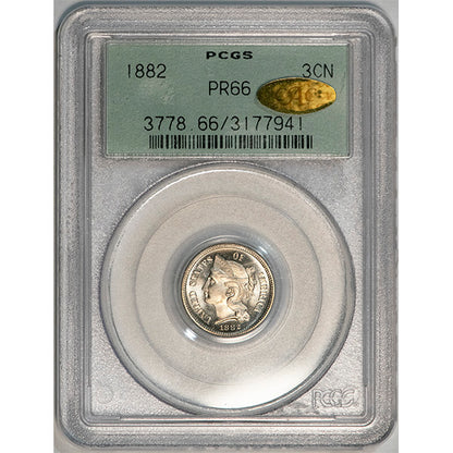 1882 3CN PCGS PR66 Gold CAC