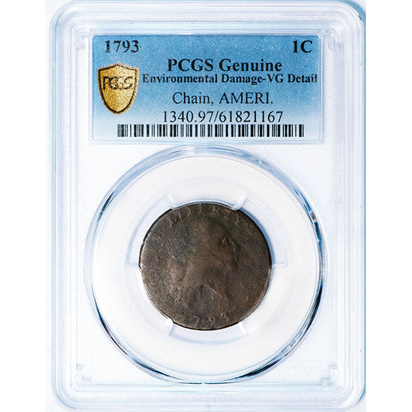 (1340) 1793 1c PCGS Gen Environmental Damage VG Detail, S-1