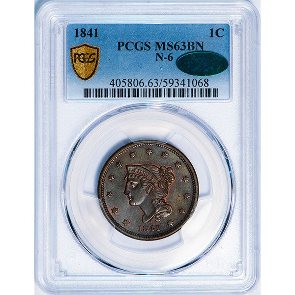 (1700) 1841 1C PCGS MS63BN CAC